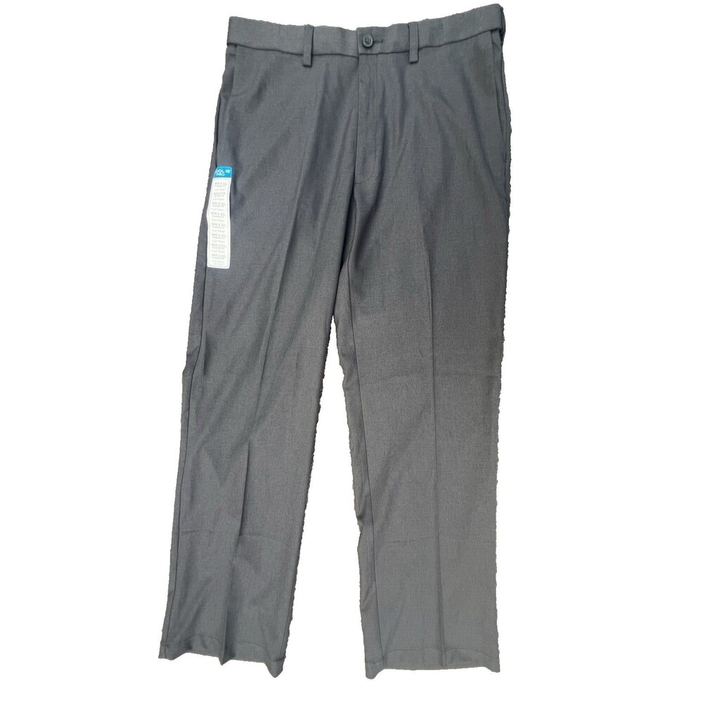 Haggar Mens Cool 18 Pro Classic Fit Flat Front Gripper Charcoal Gray Pants 36x32